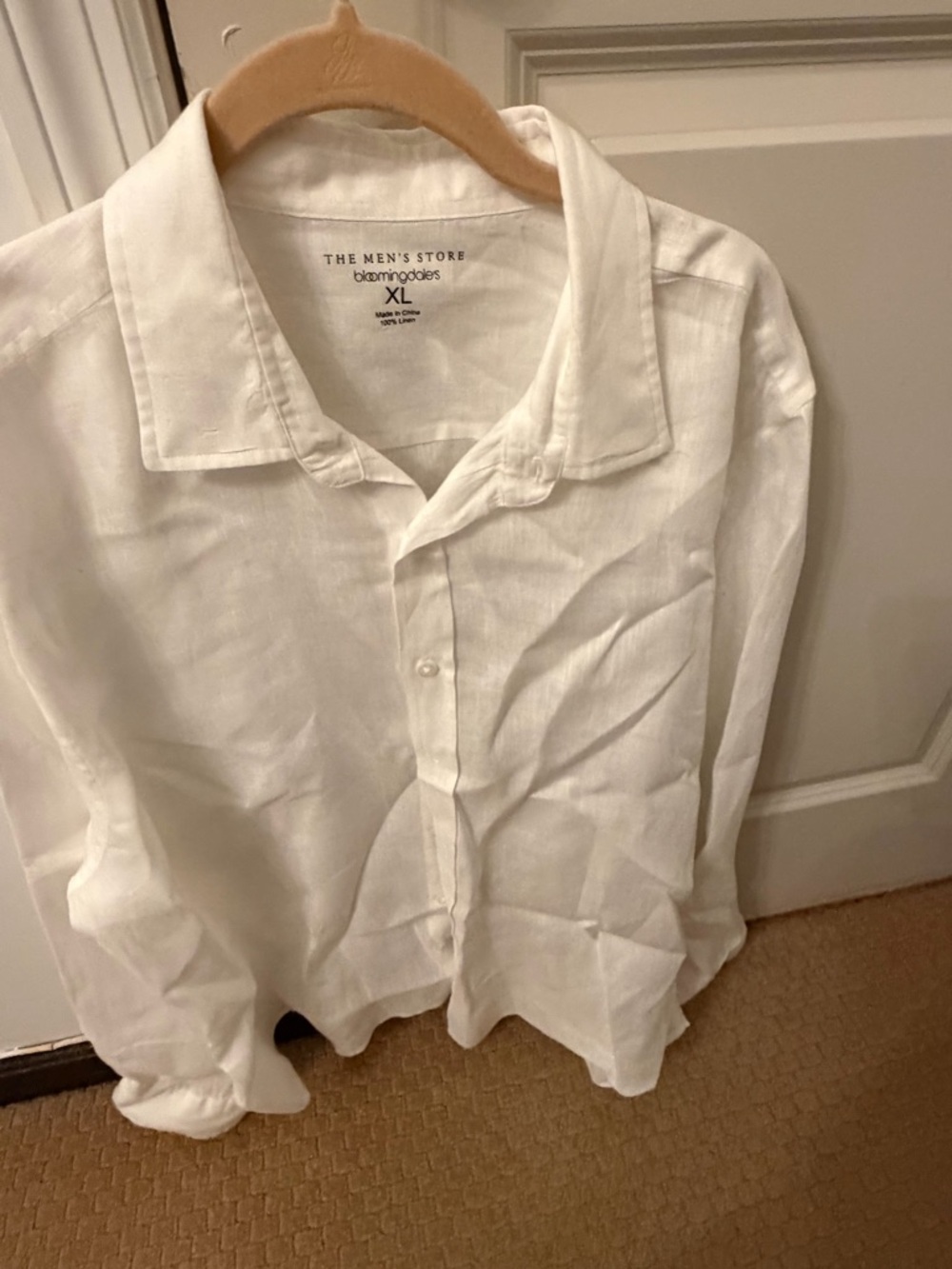 Bloomingdale’s The Men's Store White Linen Button-Up Shirt - XL